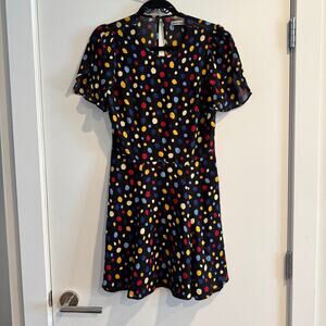 Reformation Polka Dot Mini Dress Black Back Zip Button Short Sleeve Sz 8